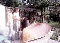 Don Hearn and the designer painting Hebron's hull, 1966